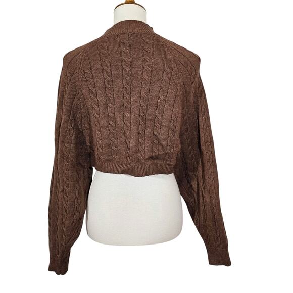 POL Brown Cable Knit Women's Shawl Sweater - Picture 3 of 5